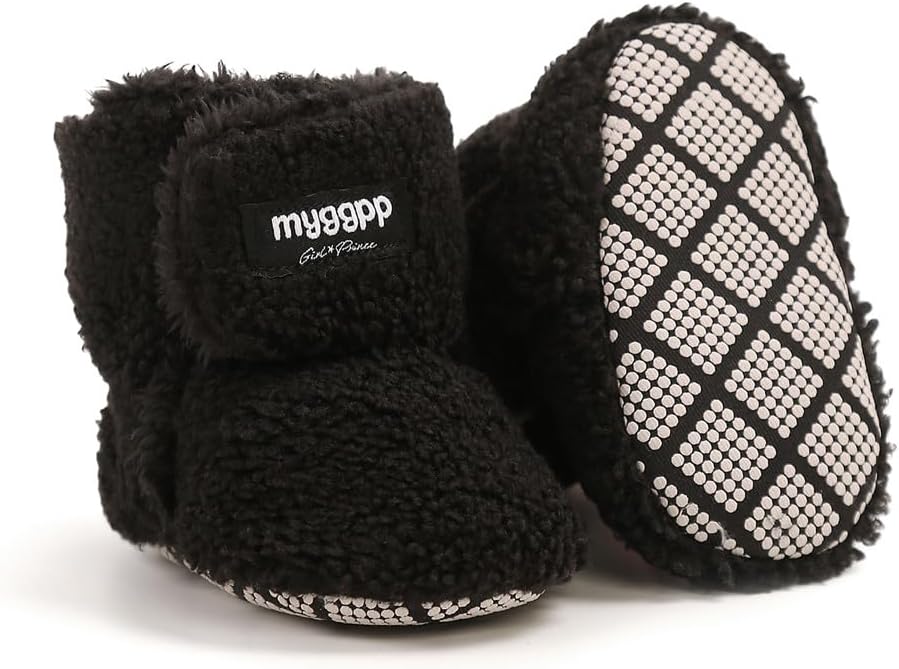 Baby Booties Cozy Fleece Slippers Soft Baby Shoes with Gripper Soles, Winter Infant Newborn Crib Sock Shoes Warm Footwear First Walkers