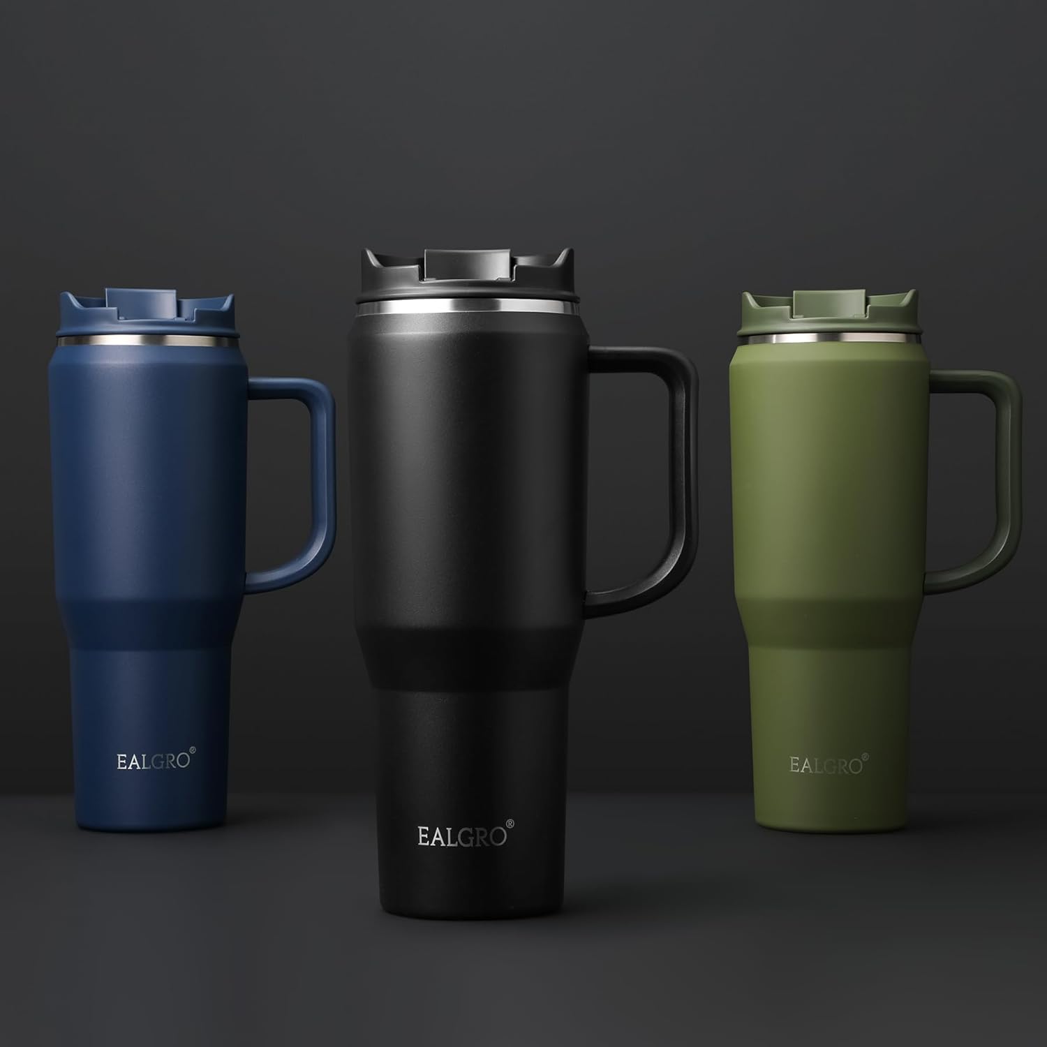 40 Oz Tumbler with Handle, Insulated Tumblers with Lid and Straw, Large Metal Sports Water Bottle Jug, Thermal Stainless Steel Travel Coffee Mug Cup, Black