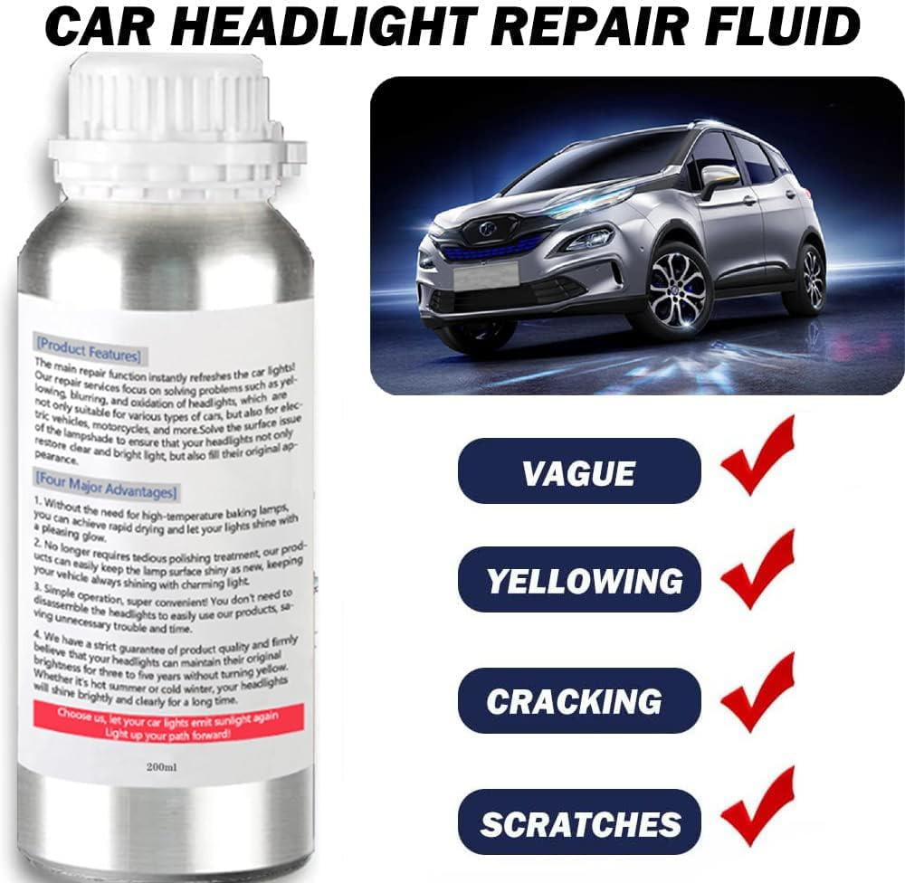 200Ml Car Headlight Restoration Liquid, Headlight Restoration Kit Refill Bottle, Auto Headlight Anti-Scratch Lens Repair Fluid, Headlight Polish Cleaner for Restoring Dull Yellow Headlamp