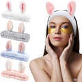 Animals Ears Headbands, Cute Makeup Spa Fuzzy Skincare Headband for Washing Face Headband for Women Girls Coral Fleece Elastic Hair Band Cosplay Makeup Party, 4Pcs