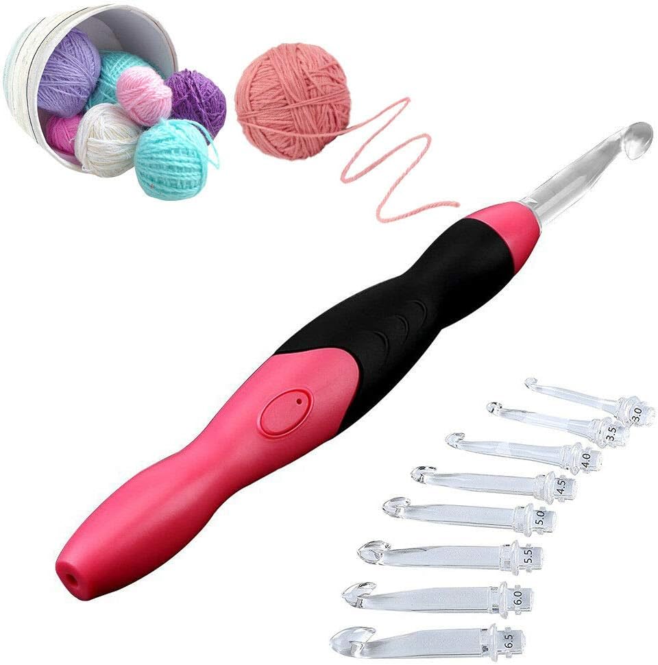 Lighted Crochet Hook Set, 9 in 1 Rechargeable Ergonomic Crochet Hook Set with Zip Case Light up Knitting Needles Kit Weave Sewing Tool Accessories