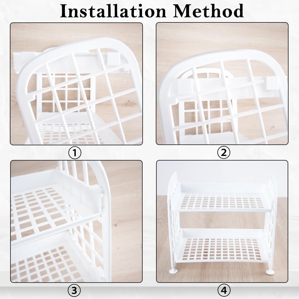 Desktop Rack Cosmetic Stationery Storage Holder, 2-Tier Multifunctional Plastic Shelf Makeup Organizer for Skincare Office Kitchen Bedroom Bathroom Home (White)