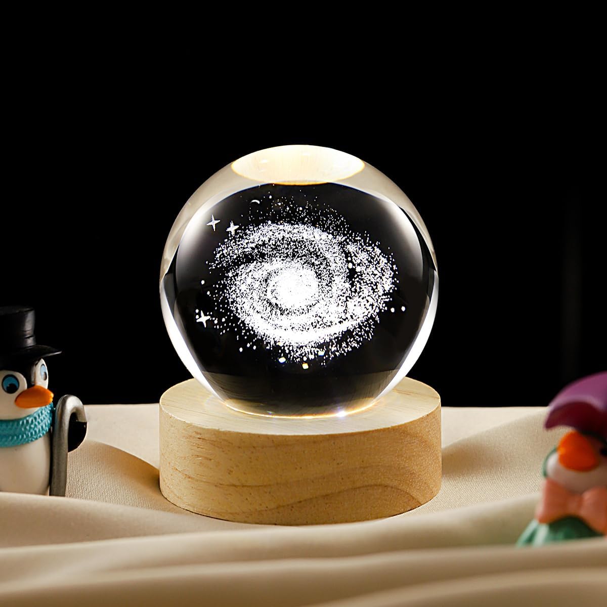 3D Galaxy Crystal Ball Lamp with Dimmable LED and Wooden Base, Night Light for Kids Teens Adults, Home Desk Office Bedroom Decor, Birthday Gift (2.4”/ 6Cm)