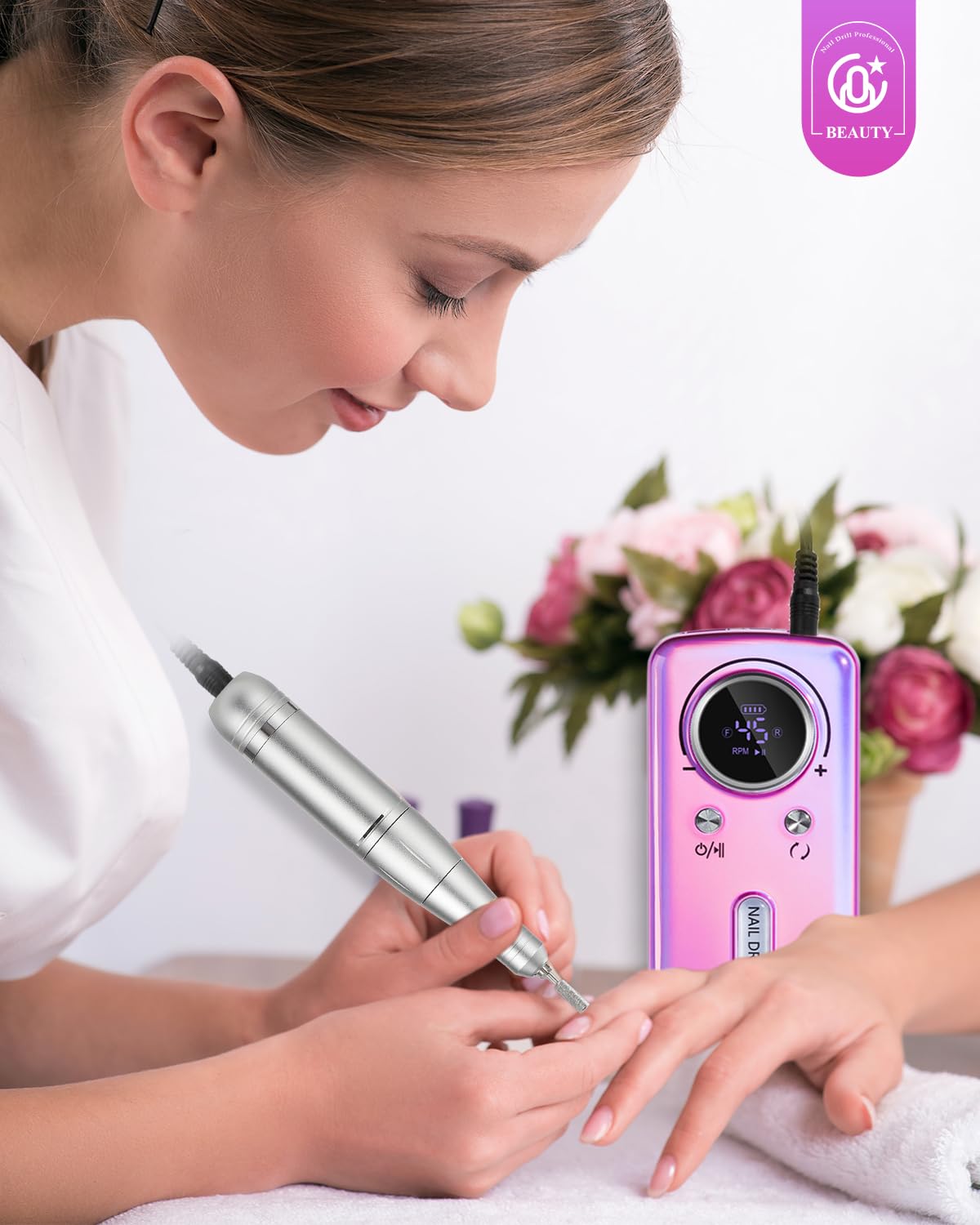 Cordless Nail Drill Professional: 45000 RPM Rechargeable Electric Nail File Kit, Portable & Low Noise for Acrylic, Gel Nails, Manicure & Pedicure - Salon & Home Use