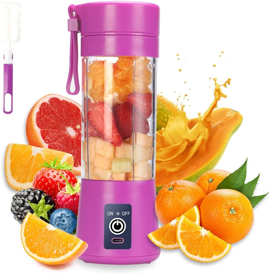Portable Electric USB Juicer Blender Cup - Mini Blender for Shakes, Smoothies & Juice - 380Ml, Six Blades - Blue