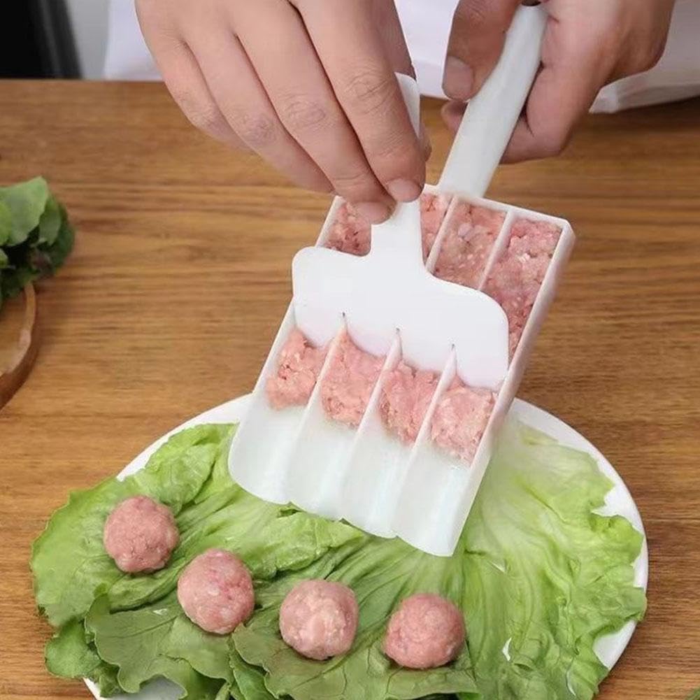 White Triple Meatball Maker, None-Stick Meatball Maker Melon Ballers, Meat Ball Scoop with Cutting Spade Ball Maker,Fruit and Vegetable Tools Creative Kitchen