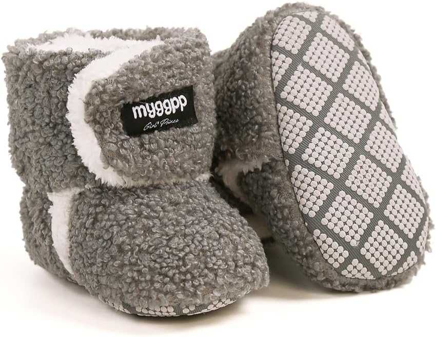 Baby Booties Cozy Fleece Slippers Soft Baby Shoes with Gripper Soles, Winter Infant Newborn Crib Sock Shoes Warm Footwear First Walkers