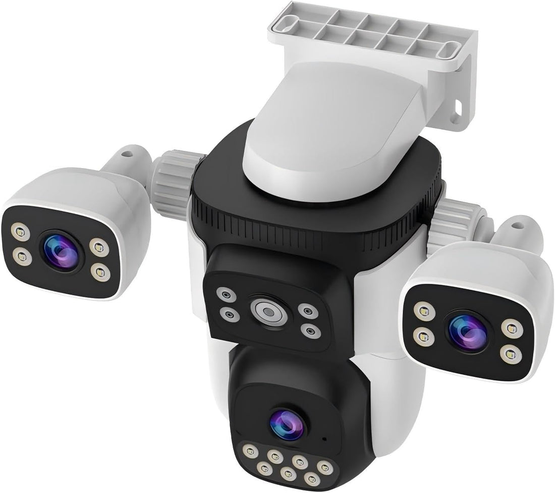 Triple Lens Wifi PTZ Security Camera, Three Cameras in One, Side Cameras with Adjustable All-Angle Arm, 2K 360° View No Blind Spot, Auto Tracking, Spotlight, 2 Way Audio