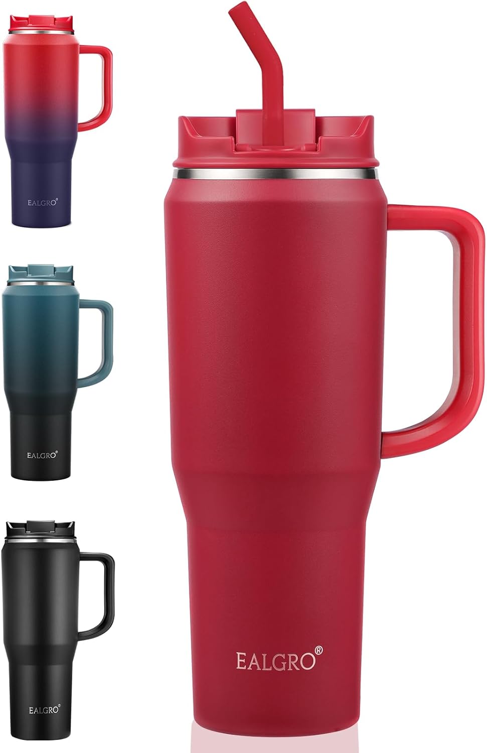 40 Oz Tumbler with Handle, Insulated Tumblers with Lid and Straw, Large Metal Sports Water Bottle Jug, Thermal Stainless Steel Travel Coffee Mug Cup, Black