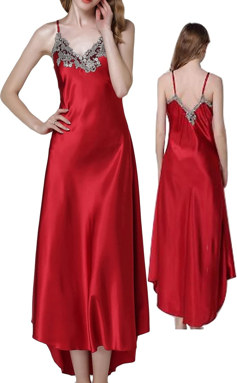 Satin Nightgowns for Women Long Silk Nightdress Vintage Lace Chemise Maxi Sleepwear