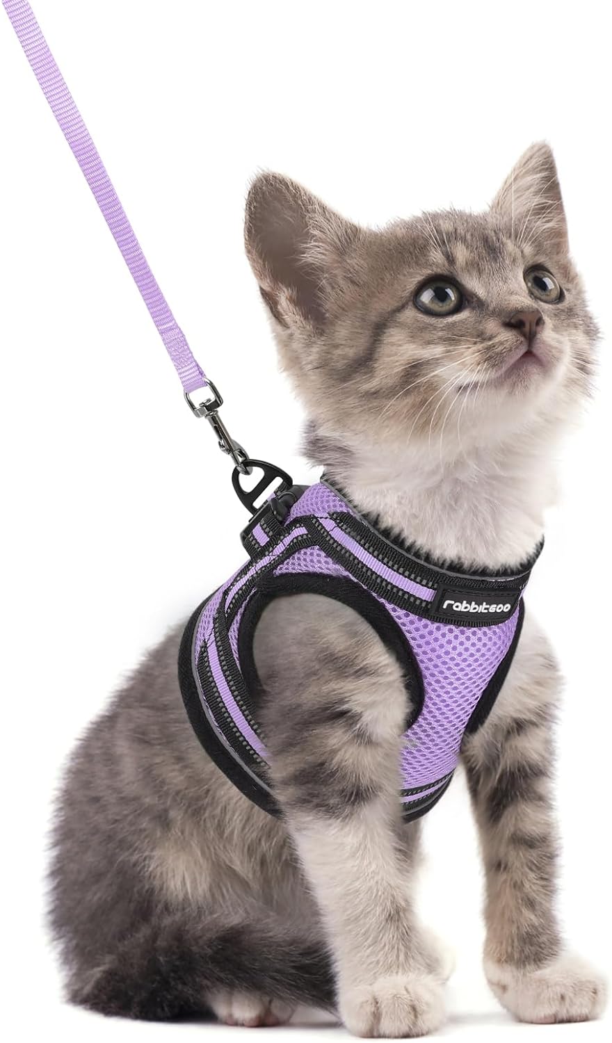 Cat Harness and Leash Set for Walking Escape Proof, Adjustable Soft Kittens Vest with Reflective Strip for Cats, Comfortable Outdoor Vest, Blue, S