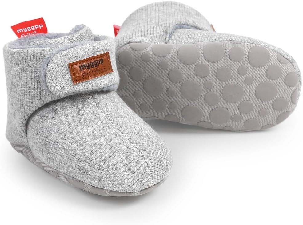Baby Booties Cozy Fleece Slippers Soft Baby Shoes with Gripper Soles, Winter Infant Newborn Crib Sock Shoes Warm Footwear First Walkers