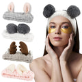 Animals Ears Headbands, Cute Makeup Spa Fuzzy Skincare Headband for Washing Face Headband for Women Girls Coral Fleece Elastic Hair Band Cosplay Makeup Party, 4Pcs