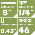 [3 Pieces] 2 Pcs 8 Inch Pole Saw/Chainsaw Chains 1/4