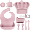 Silicone Baby Feeding Set 10 Pcs Baby Led Weaning Supplies Suction Bowl Divided Plate Baby Bibs Fruit Feeder Pacifier Baby Spoons Forks Sippy Cup Utensil Sets Baby Essentials for Newborn Grey Blue