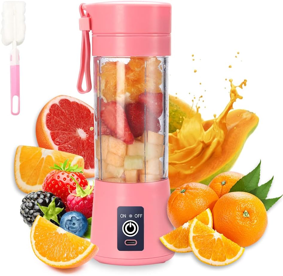 Portable Electric USB Juicer Blender Cup - Mini Blender for Shakes, Smoothies & Juice - 380Ml, Six Blades - Blue
