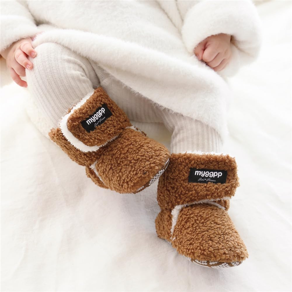 Baby Booties Cozy Fleece Slippers Soft Baby Shoes with Gripper Soles, Winter Infant Newborn Crib Sock Shoes Warm Footwear First Walkers