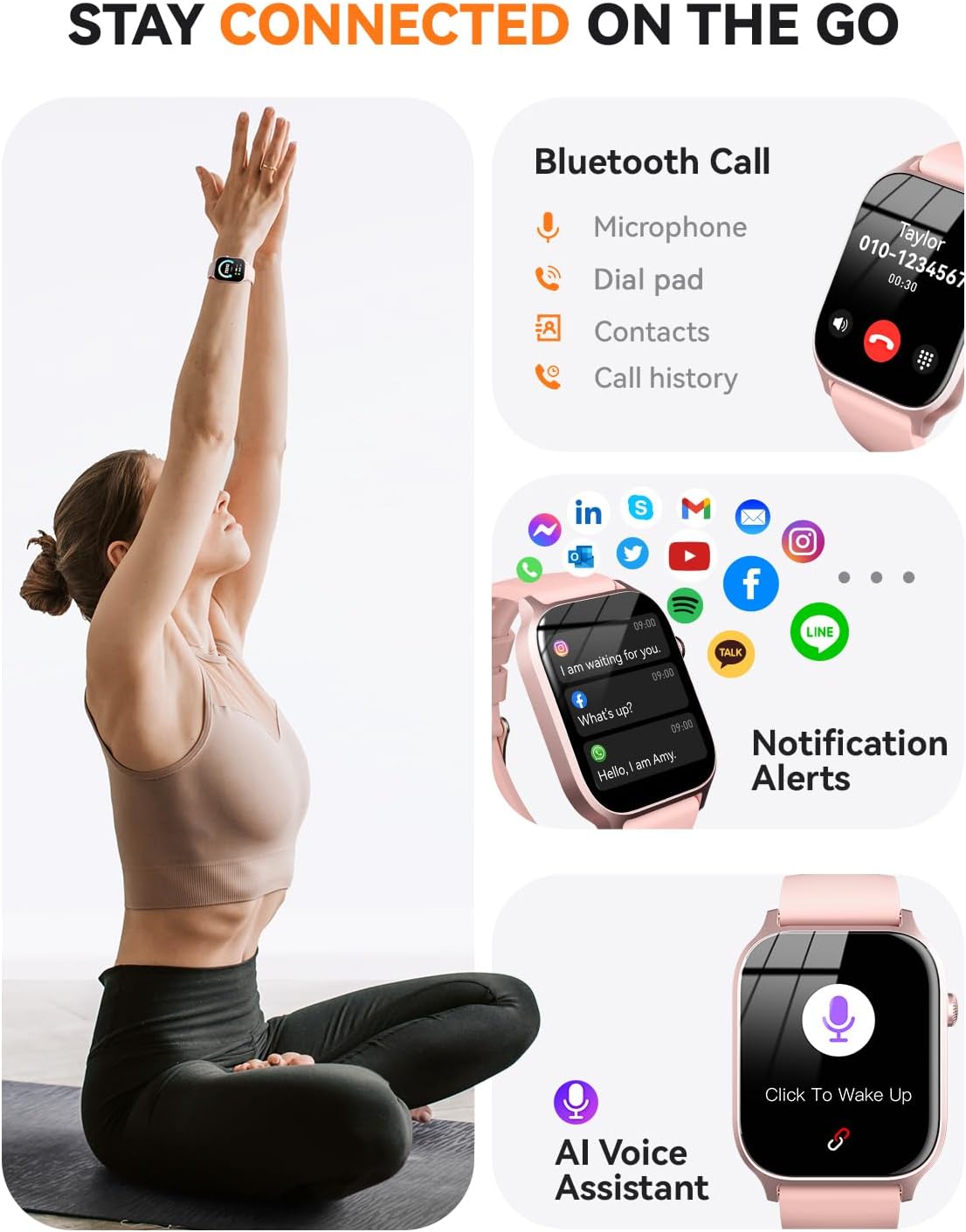 Smart Watch for Men Women- Answer/Make Call, 2025 IP68 Waterproof Fitness Tracker Watch with Sleep Monitor Step Counter Activity Smartwatch for Andriod Ios Phones (Pink, 1.83)