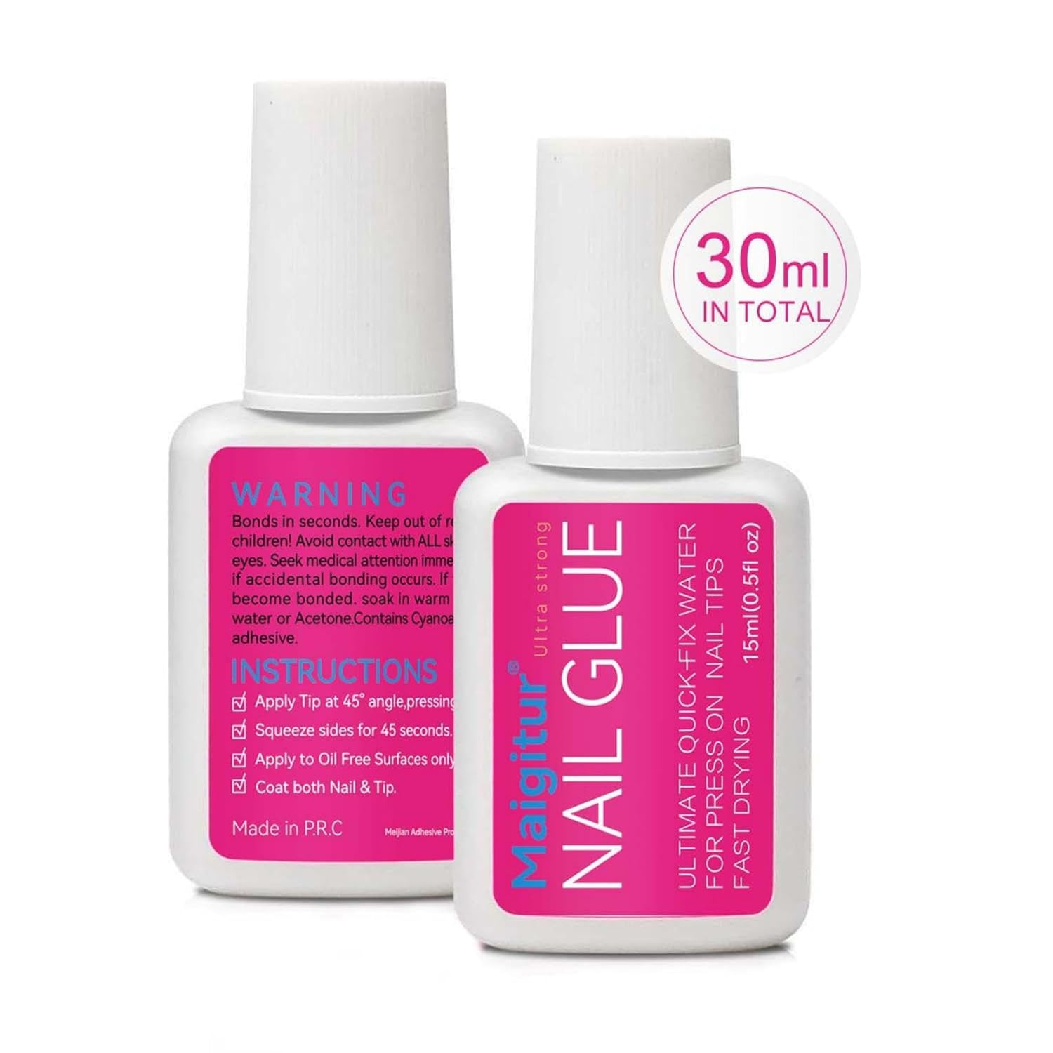 30ML Super Strong Nail Glue for Press Ons, Fake Nail Tips, Acrylic Nails No Uv Light Needed Nail Bond Brush in Nail Glue for Press on Nails Long Lasting Nails Glues for Beginners DIY Home