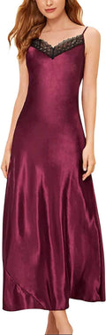 Satin Nightgowns for Women Long Silk Nightdress Vintage Lace Chemise Maxi Sleepwear