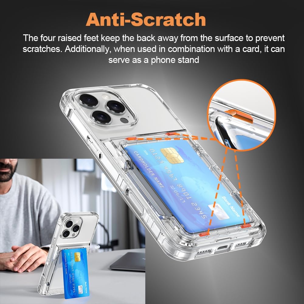For Iphone 16 Pro Max Clear Wallet Case with RFID Blocking Card, up to 5 Cards, Hybrid Protective Case with Card Holder, TPU + PC, Anti-Yellowing, 6.9" 2024