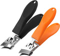 2PCS Wide Jaw Opening Anti-Splash Slanted Nail Clipper, Nail Clippers for Ingrown Nails Thick Toenails, Long Handle No Splash Nail Trimmer, Toenail Clippers for Women and Men (Orange & Black)