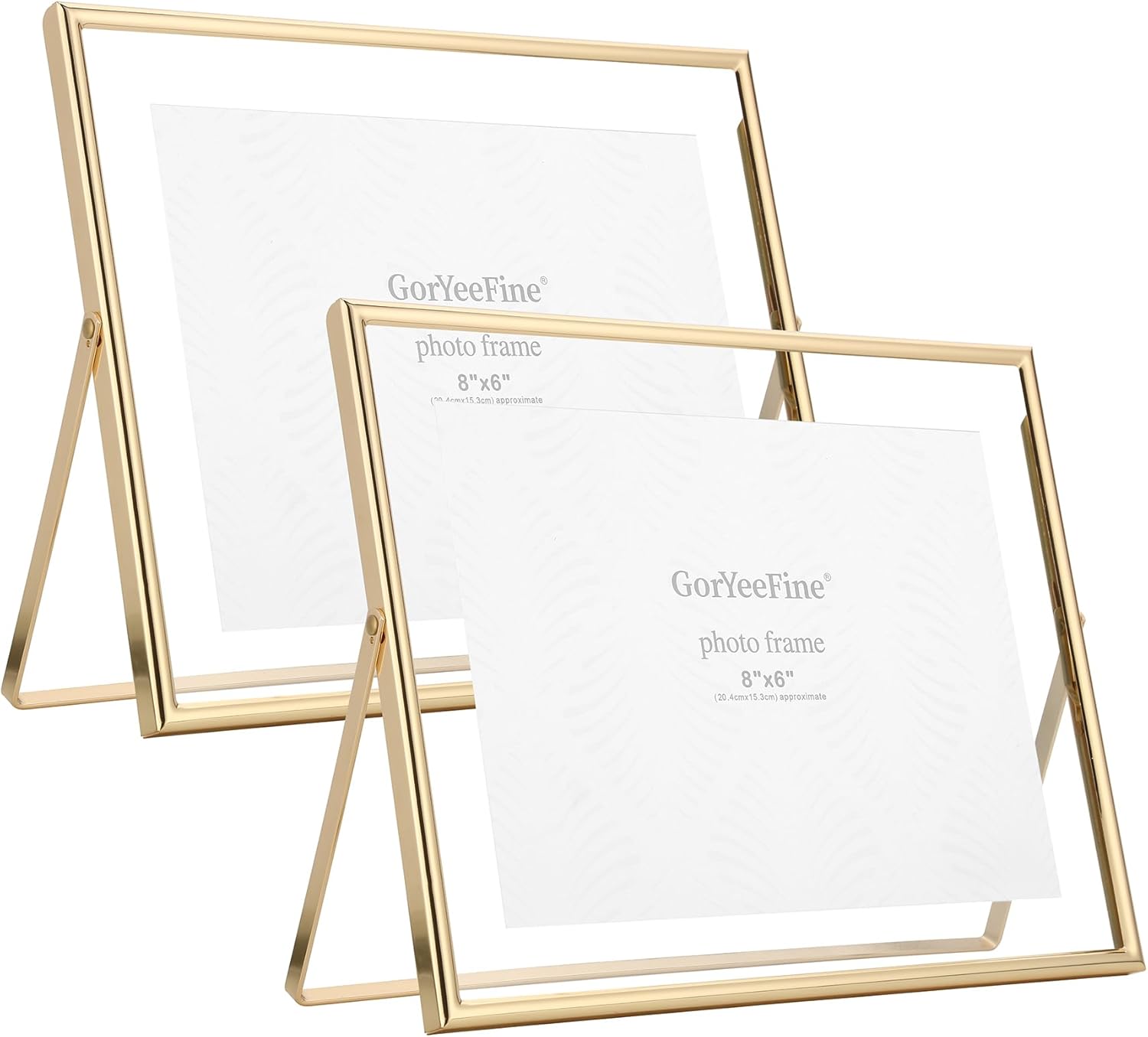 Gold 7X5" Floating Frame(Horizontal) 2Pack for Picture 3.5X5'', 4X6'', Classy Gold Frames Tabletop/Shelf Display, Elegant Gift Choice for Wedding, Thanksgiving, Christmas,Birthady, Home or Office Decor.