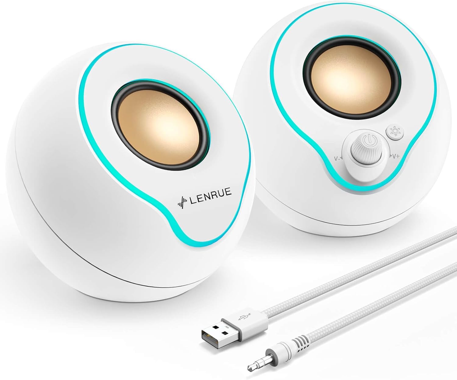 Computer Speakers, USB/USB-C Powered PC Speakers with Loud Stereo Sound, Headphone-In for Desktop, Imac, Macbook, Laptop, Monitor (USB-C to USB Adapter Included)