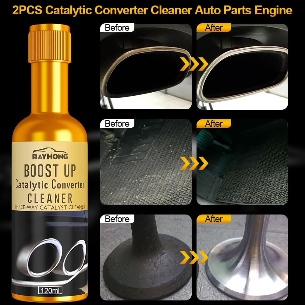 2PCS Catalytic Converter Cleaner Auto Parts Engine,  Exhaust System Pipe Carbon Removal Cleaner Treatment Additive Oil, Fuel System Treatment Oil Additive for Gas and Diesel Car
