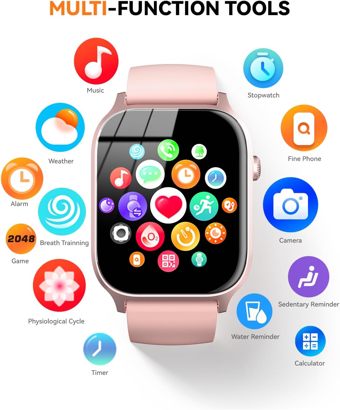 Smart Watch for Men Women- Answer/Make Call, 2025 IP68 Waterproof Fitness Tracker Watch with Sleep Monitor Step Counter Activity Smartwatch for Andriod Ios Phones (Pink, 1.83)
