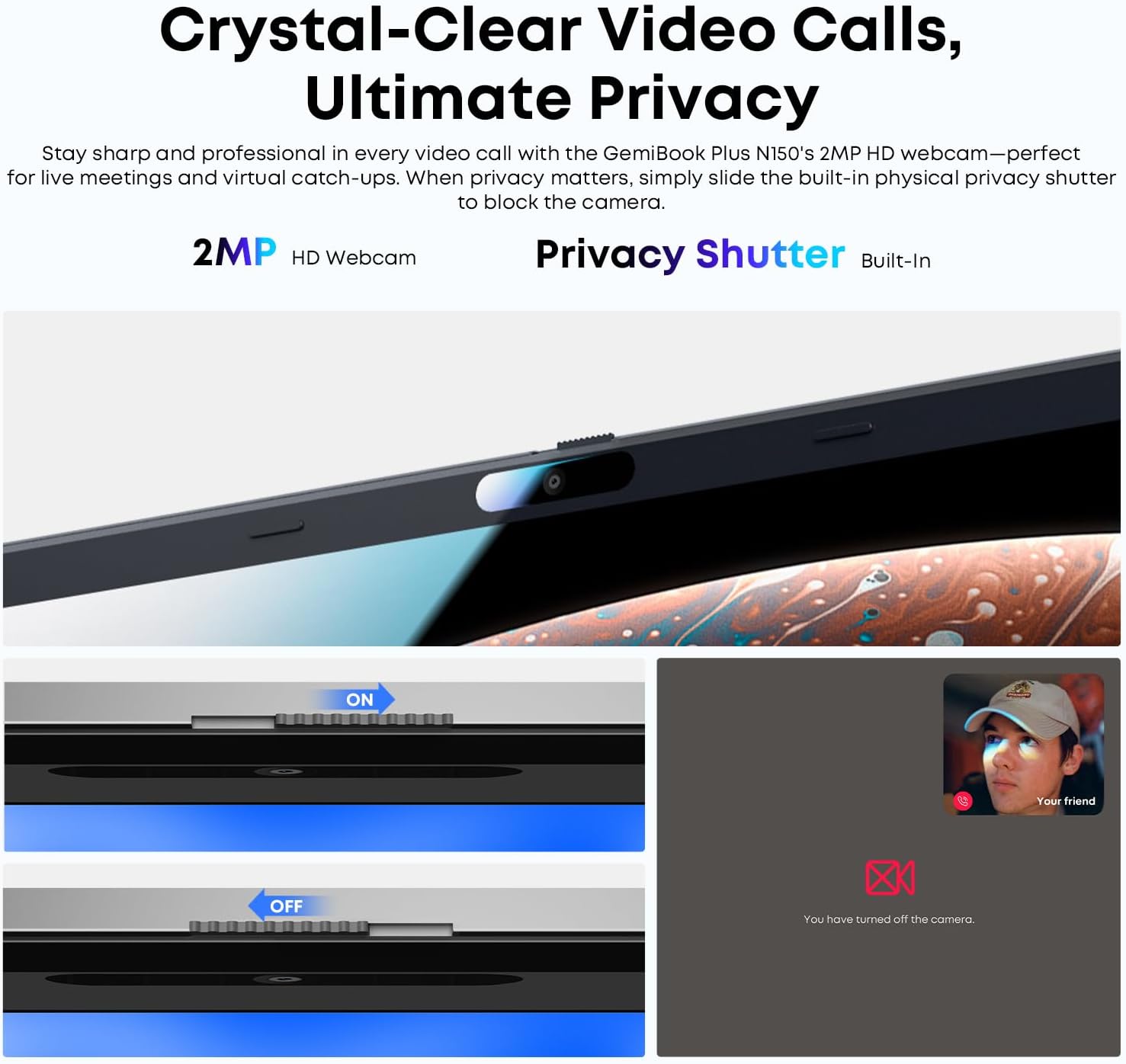 Gemibook plus Laptop 15.6'', 16GB LPDDR5 512GB SSD, Intel N150(Up to 3.6Ghz, TDP 15W), Windows 11 Laptops Computer, 2TB SSD Expend, IPS FHD 2K, HDMI, Wifi 6, BT5.2, USB 3.0, Webcam