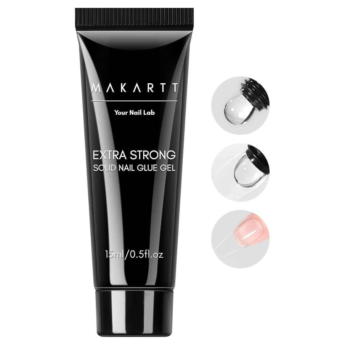 Solid Nail Glue Gel for Press on & Acrylic Nails - 3D Nail Gel for Art Design, Super Strong Clear Adhesive 15ML Long Lasting, UV Lamp Cured, Ideal for Home Salon Use