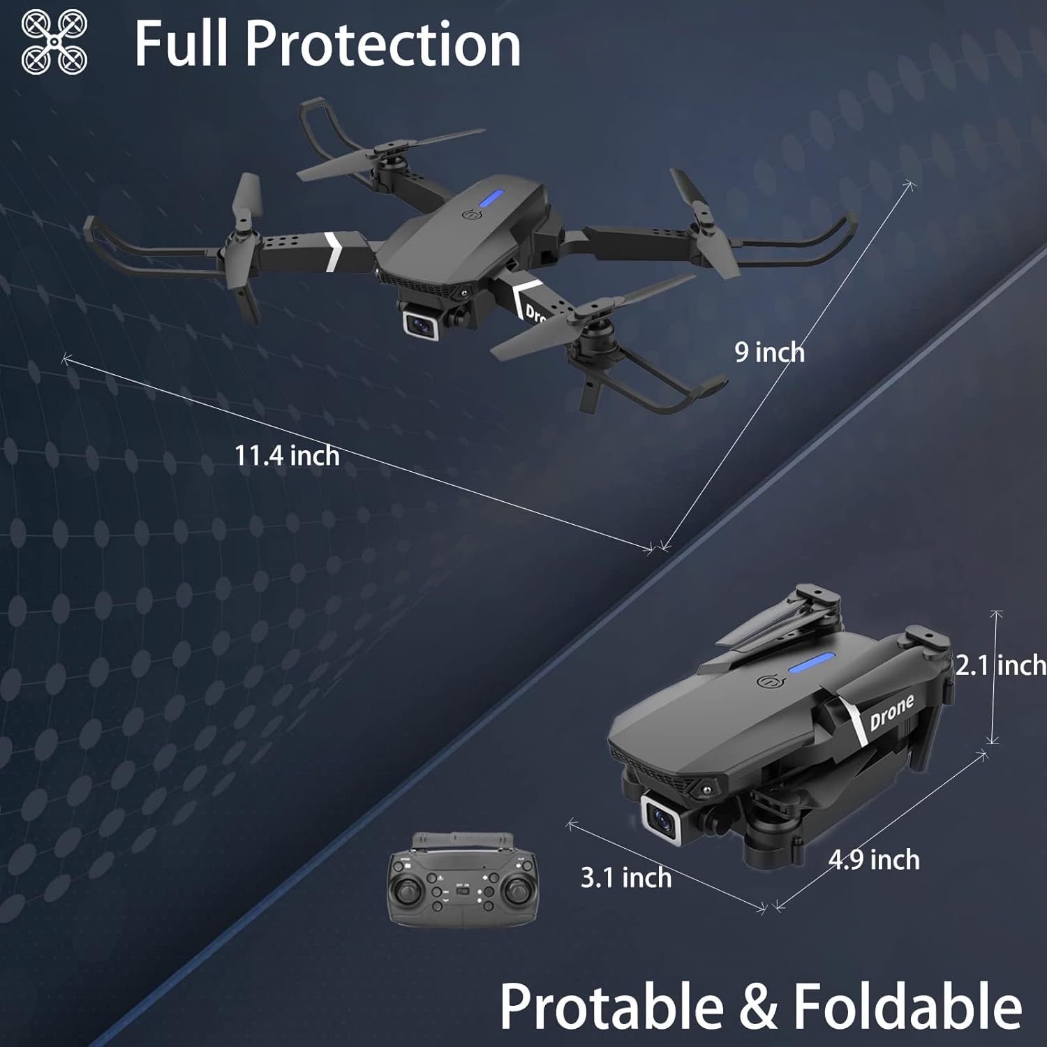 Drone with Dual Camera for Adults Kids, Foldable RC Quadcopter for Beginners, Toys Drone, 1080P FPV Video, 3 Batteries, Carrying Case, One Key Start, Headless Mode, Waypoints Fly, 360° Flips