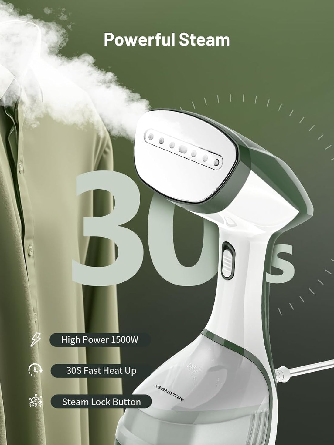 Steamer for Clothes, Portable Handheld Garment Steamer, 1500W 2 in 1 Fabric Wrinkles Remover, 30-Second Fast Heat-Up, 250Ml Detachable Water Tank, Steam Iron for Home and Dorm (120V Only)