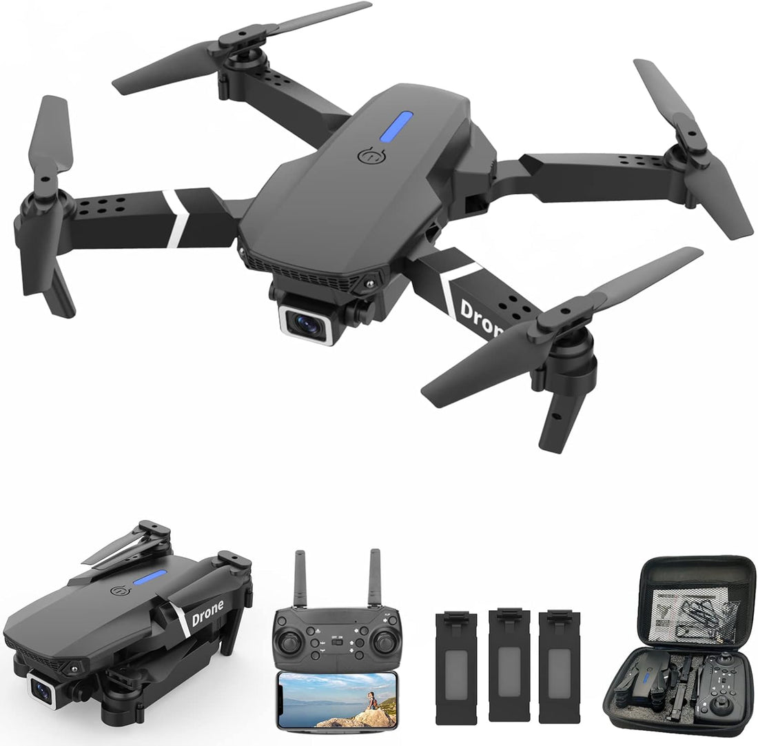 Drone with Dual Camera for Adults Kids, Foldable RC Quadcopter for Beginners, Toys Drone, 1080P FPV Video, 3 Batteries, Carrying Case, One Key Start, Headless Mode, Waypoints Fly, 360° Flips