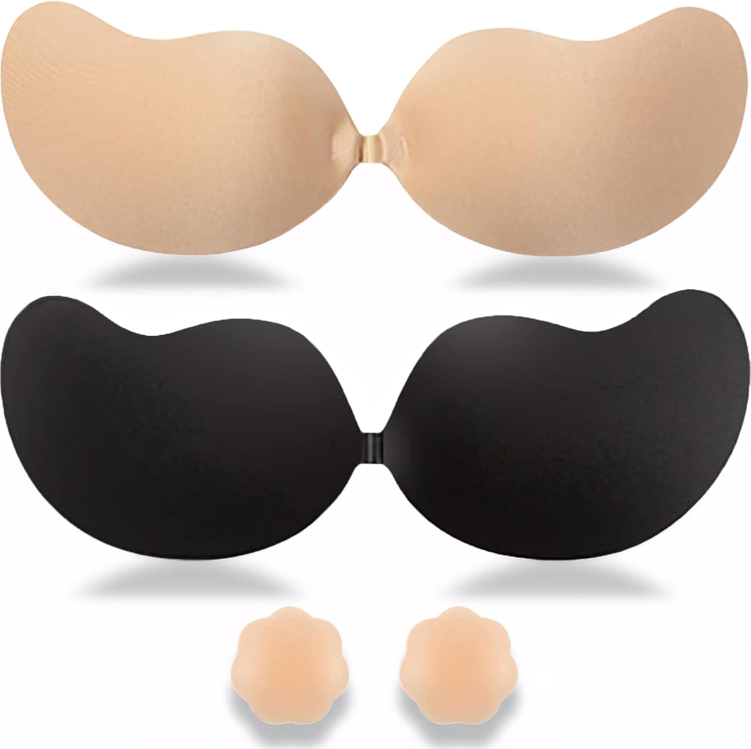 Sticky Bra Strapless Adhesive Invisible Push up Lift Bras for Women Backless Dress 2 Pair Reusable with Nipple Covers