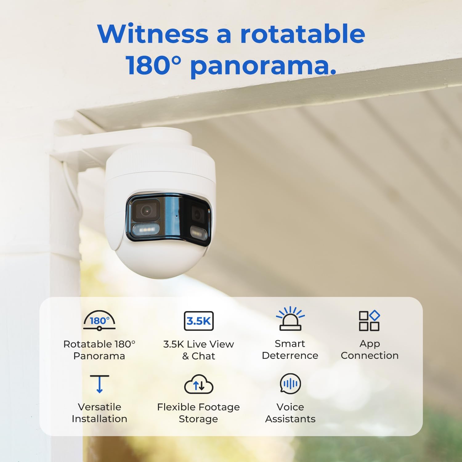 EC6 Panorama+64Gb SD Card: 3.5K Wifi Plug-In Spotlight Camera: 180° Utra Widely View W/344° Rotatable Dual-Lens Security Camera Outdoor