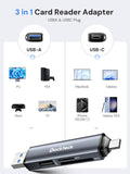 SD Card Reader, 5G Super Speed USB3.0 SD/TF Card Reader, 3-Slot USB A/C to Sd/Micro SD/USB a Memory Card Reader for UHS-I Sd/Micro SD/SDHC/SDXC/MMC, Support OTG for Plug&Play