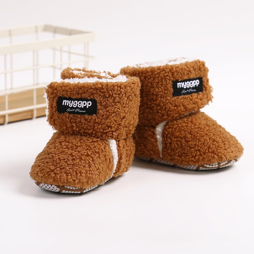 Baby Booties Cozy Fleece Slippers Soft Baby Shoes with Gripper Soles, Winter Infant Newborn Crib Sock Shoes Warm Footwear First Walkers