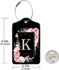 2 Pcs PU Leather Luggage Tag for Suitcases with Privacy Shield and Name ID Tag Address Card Travel Cruise Luggage Tag, Suitable for Men and Women Baggage Handbag Backpack,Flower and Monogram(Letter K