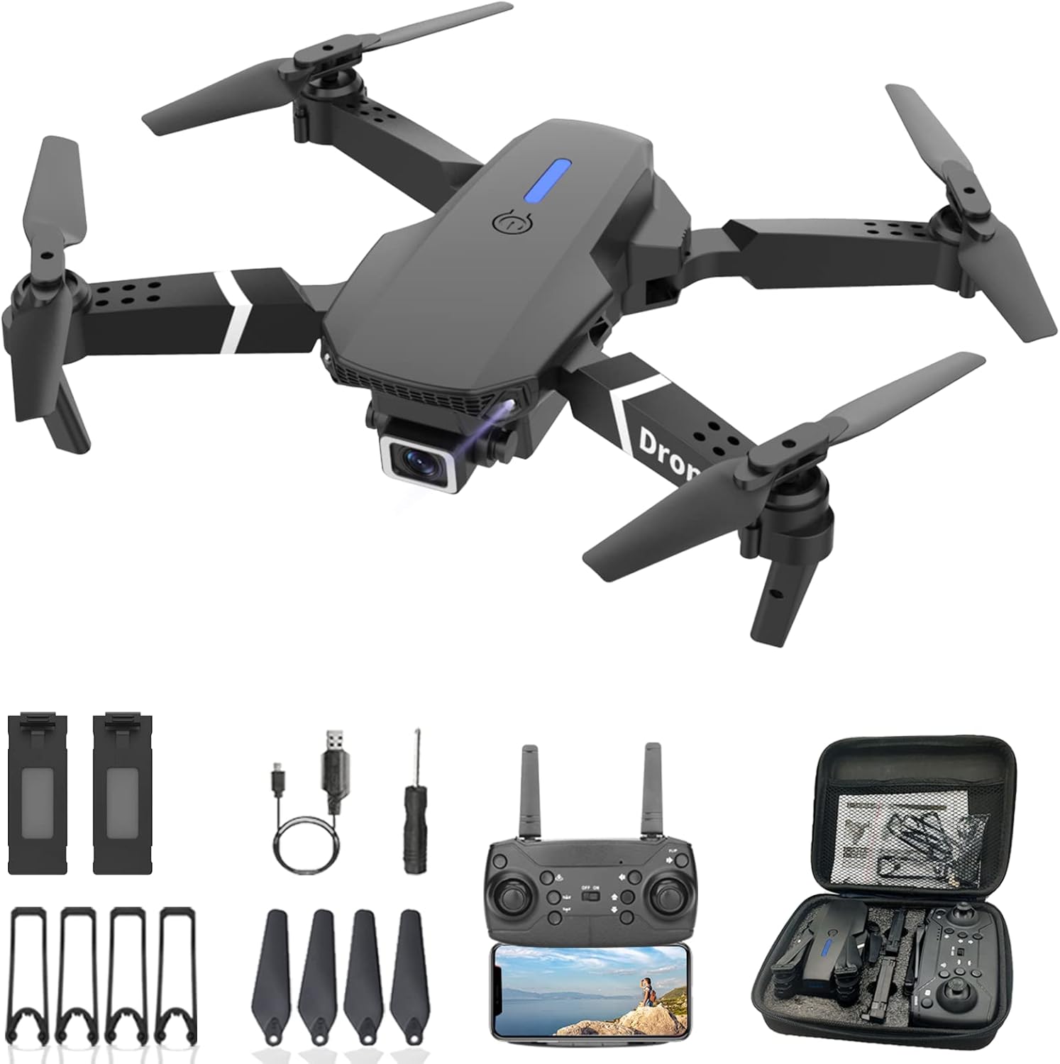 Drone with Dual Camera for Adults Kids, Foldable RC Quadcopter for Beginners, Toys Drone, 1080P FPV Video, 3 Batteries, Carrying Case, One Key Start, Headless Mode, Waypoints Fly, 360° Flips