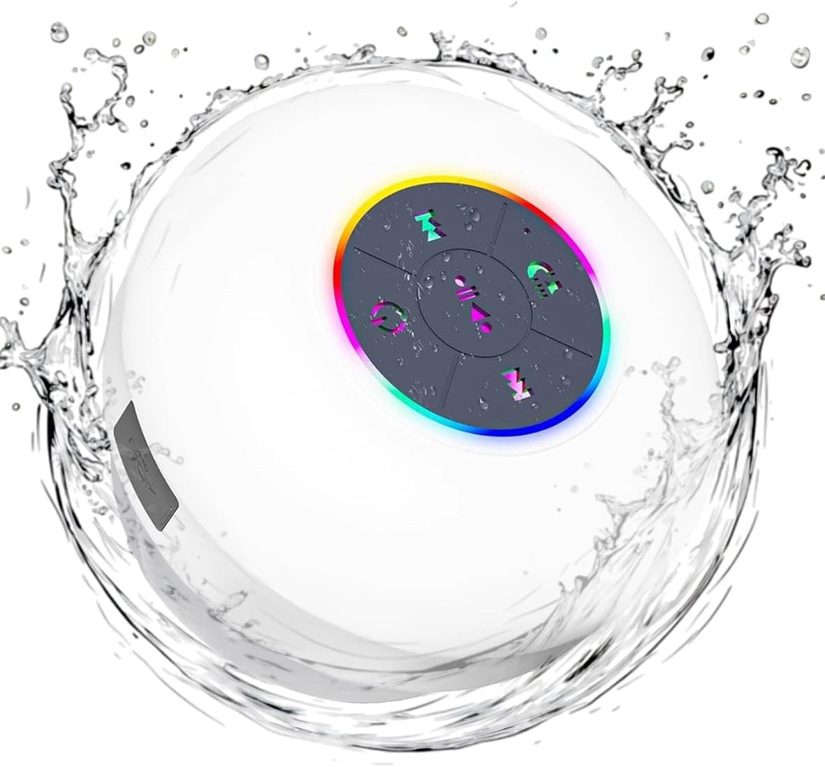 Waterproof Bluetooth Shower Speaker with LED, IPX4 Portable Wireless Hands-Free Mini Speaker, Built-In Mic, Suction Cup (Black)