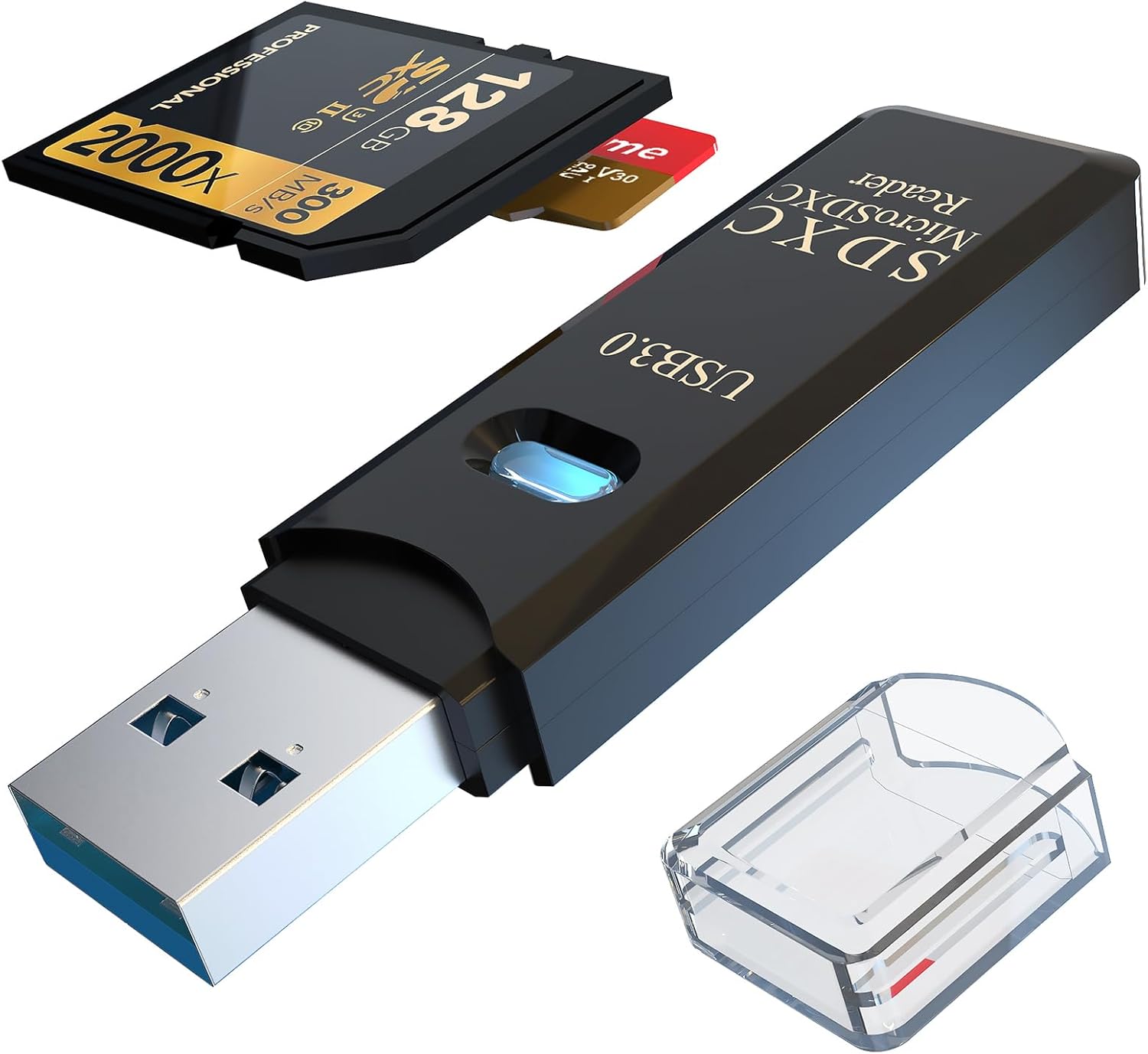 USB3.0 Micro SD Card Reader, 5Gbps 2-In-1 SD Card Reader to USB Adapter,  Memory Card Reader for SDXC, SDHC, MMC, RS-MMC, Micro SDXC, Micro SD, Micro SDHC and UHS-I Cards (1Pack Black)