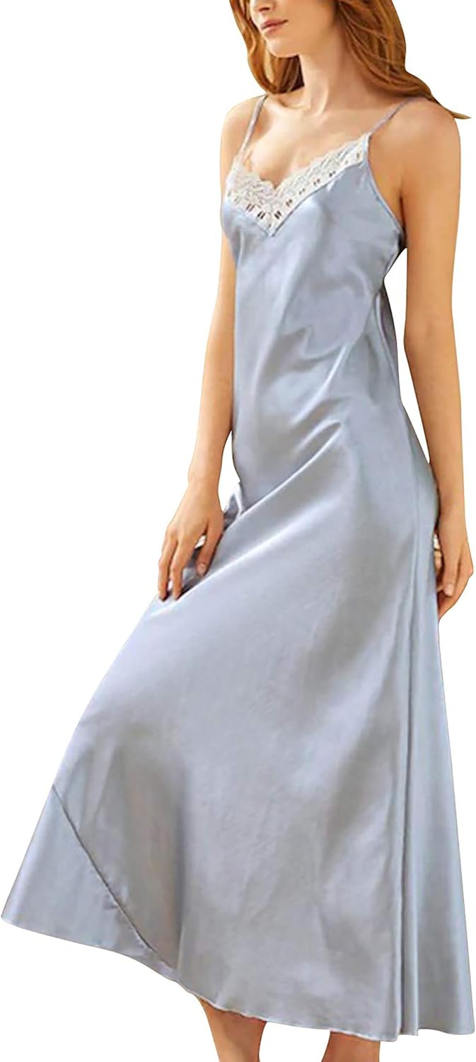 Satin Nightgowns for Women Long Silk Nightdress Vintage Lace Chemise Maxi Sleepwear