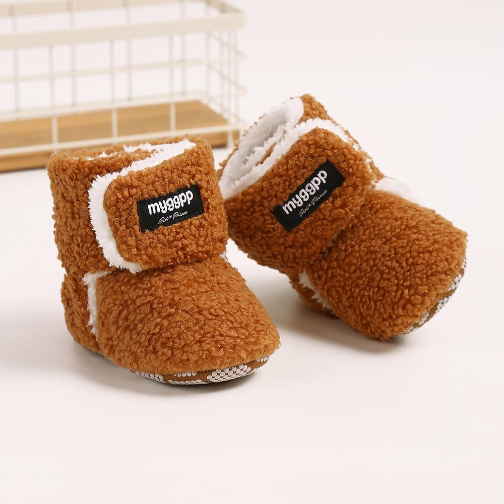 Baby Booties Cozy Fleece Slippers Soft Baby Shoes with Gripper Soles, Winter Infant Newborn Crib Sock Shoes Warm Footwear First Walkers