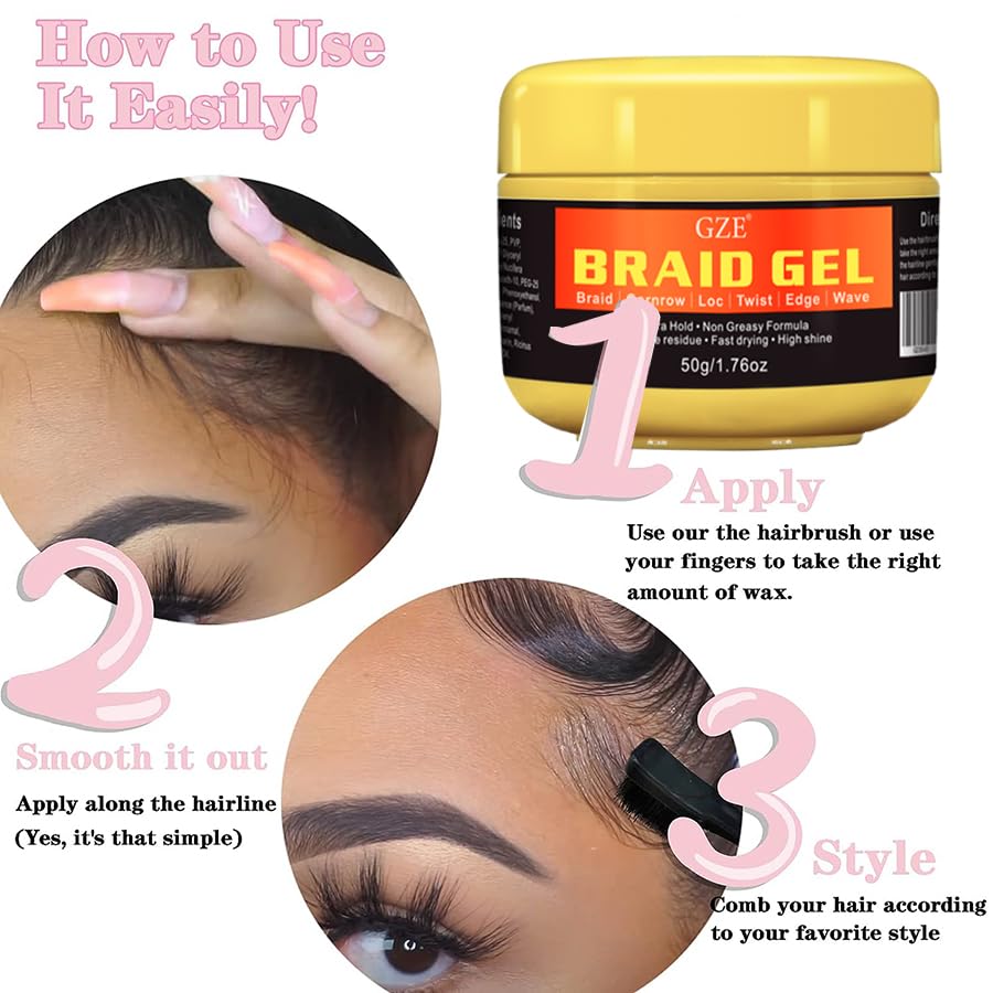 GZE Travel Size Braid Gel - Shining and Conditioning Extra Hold Braid, Loc, Twist Gel, Tames Frizz & Edges, 4C Hair, Shaping Styling