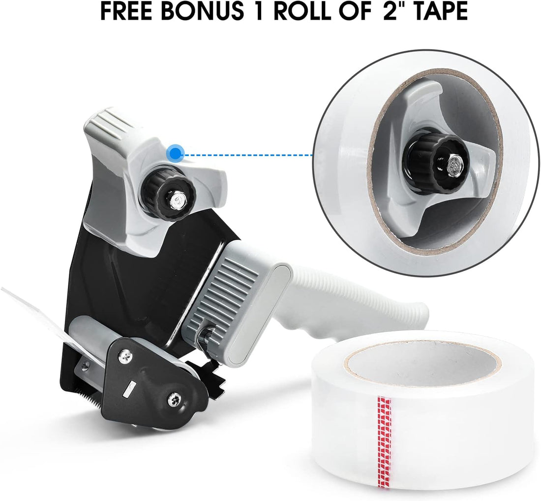 Packing Tape Dispenser Gun,  2 Inch Tape Gun Dispenser with 2 Inch Carton Packing Tape, Lightweight Industrial Side Loading Tape Dispenser - Black