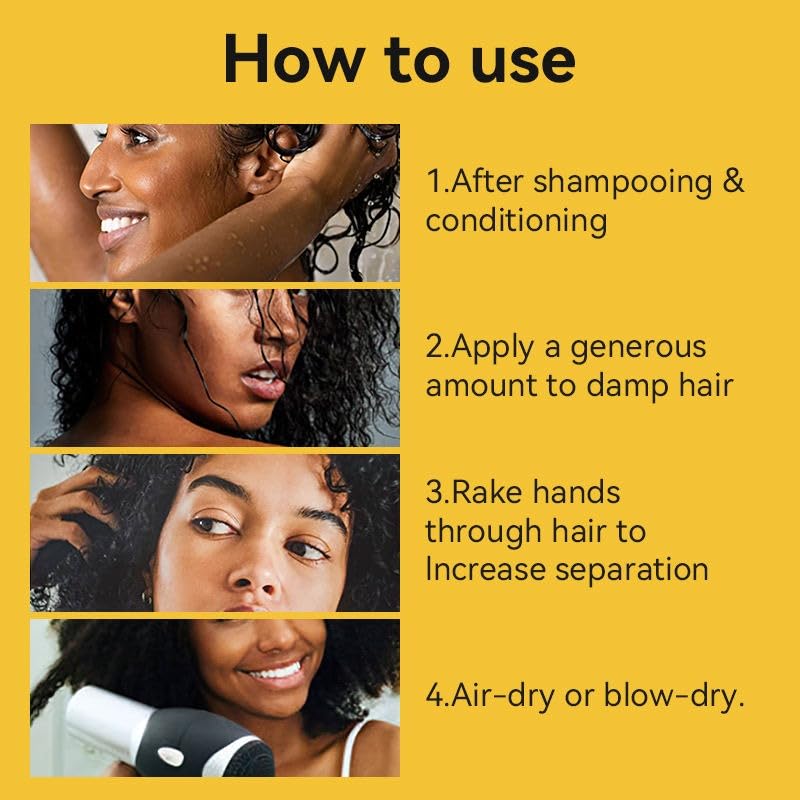 GZE Black Castor Oil Curling Cream - Curl Enhancer & Frizz Control for Curly Hair, Defines Curls Styling Cream 3.53Oz