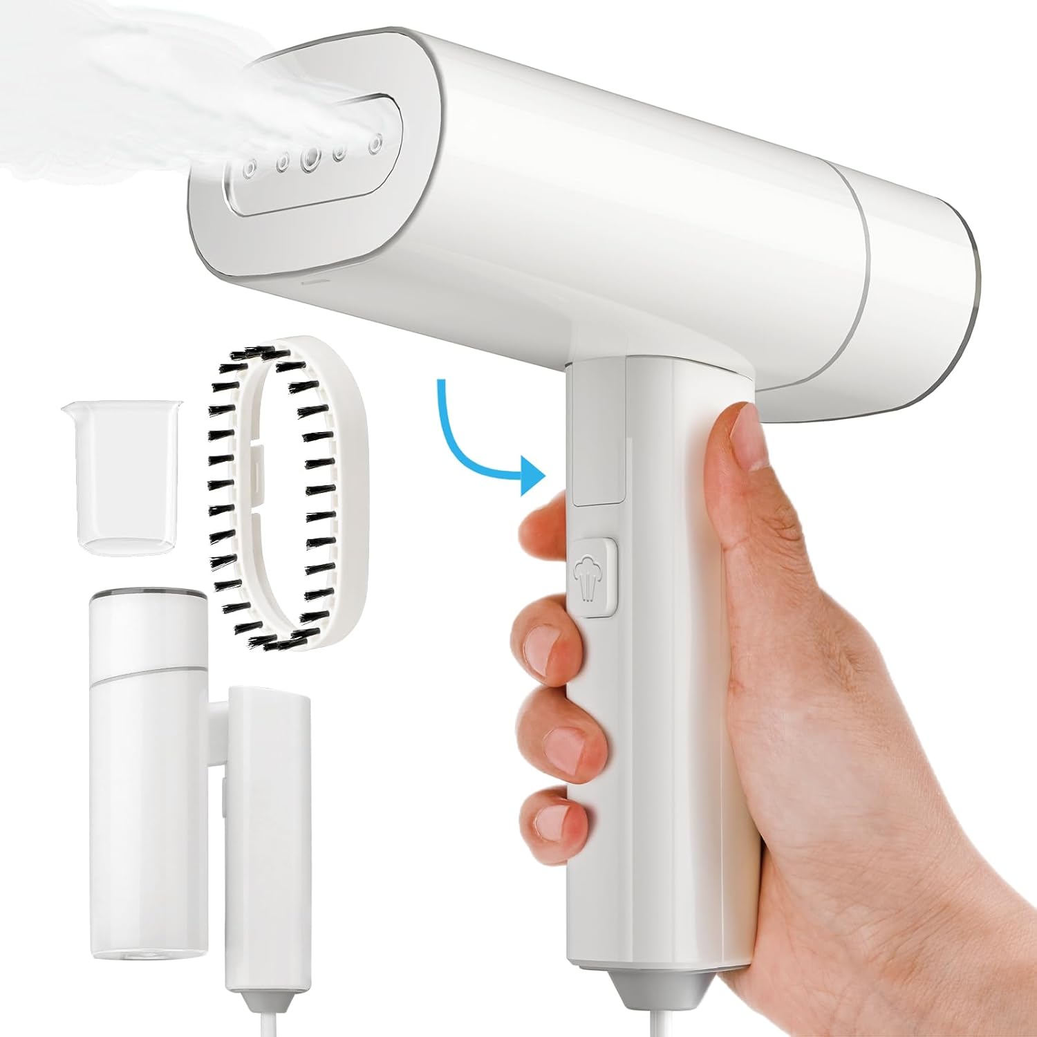 Steamer for Clothes, Portable Handheld Garment Steamer, 1500W 2 in 1 Fabric Wrinkles Remover, 30-Second Fast Heat-Up, 250Ml Detachable Water Tank, Steam Iron for Home and Dorm (120V Only)