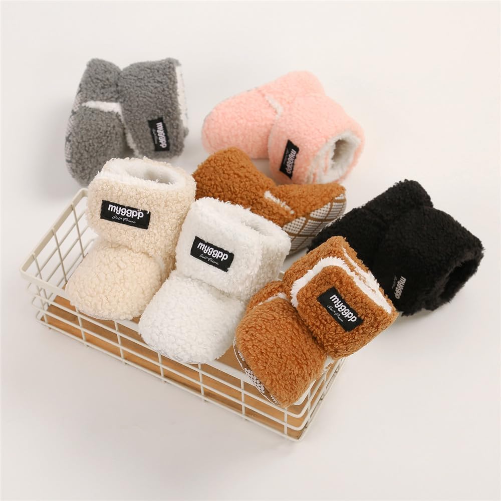 Baby Booties Cozy Fleece Slippers Soft Baby Shoes with Gripper Soles, Winter Infant Newborn Crib Sock Shoes Warm Footwear First Walkers